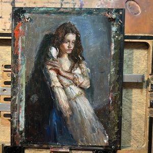 Oil on-Girl with flower